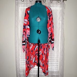Express Red Hawaiian Flower Floral Maxi Kimono‎ Duster Topper One Size NWT